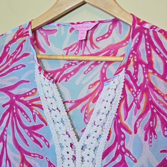 Lilly Pulitzer Luci V-Neck Cotton Tunic Size XXS Lightweight Vacation Coastal - Picture 4 of 16